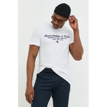 Abercrombie & Fitch tricou din bumbac culoarea alb, cu imprimeu