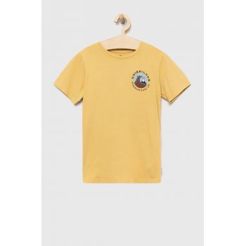 Quiksilver tricou de bumbac pentru copii culoarea galben, cu imprimeu