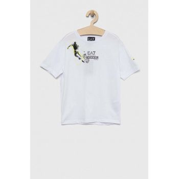 EA7 Emporio Armani tricou de bumbac pentru copii culoarea alb, cu imprimeu