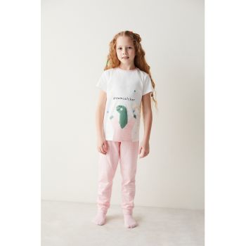 Pijama din bumbac cu imprimeu