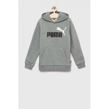 Puma bluza copii ESS+ 2 Col Big Logo Hoodie FL B culoarea gri, cu glugă, cu imprimeu ieftina