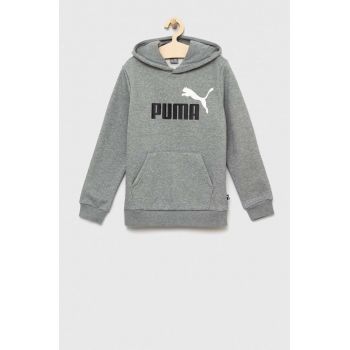 Puma bluza copii ESS+ 2 Col Big Logo Hoodie FL B culoarea gri, cu glugă, cu imprimeu