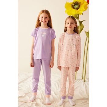 Set de pijamale din bumbac cu imprimeu - 4 piese