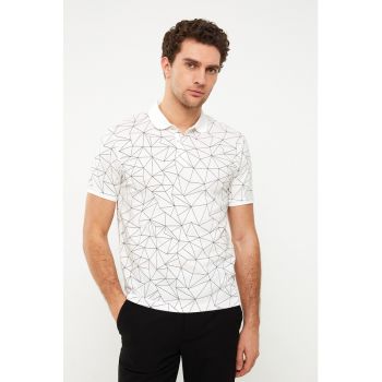 Tricou polo slim fit cu model geometric