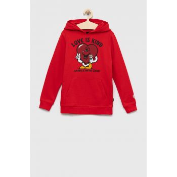 Vans hanorac de bumbac pentru copii HANDLE WITH CARE PO LOVE DRRED culoarea rosu, cu glugă, cu imprimeu