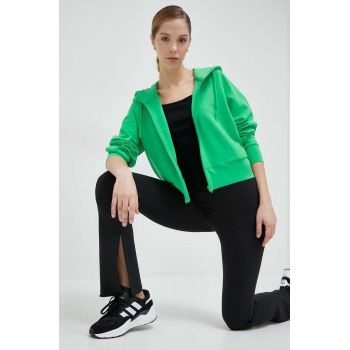 4F bluza femei, culoarea verde, cu glugă, neted