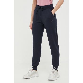 4F pantaloni de trening culoarea albastru marin, neted