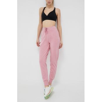 4F pantaloni de trening culoarea roz, neted