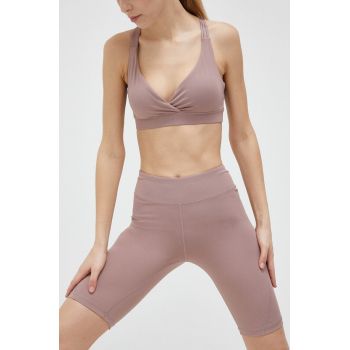 4F pantaloni scurți de antrenament culoarea roz, neted, high waist