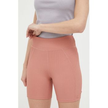 4F pantaloni scurti femei, culoarea roz, neted, high waist