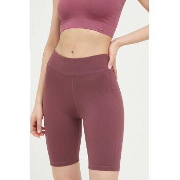 4F pantaloni scurti femei, culoarea violet, neted, high waist de firma originali