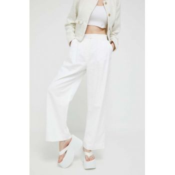 Abercrombie & Fitch pantaloni din in culoarea alb, lat, high waist