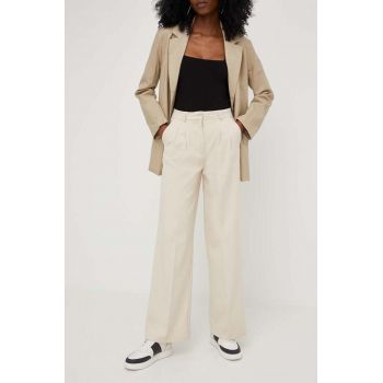 Answear Lab pantaloni femei, culoarea bej, lat, high waist