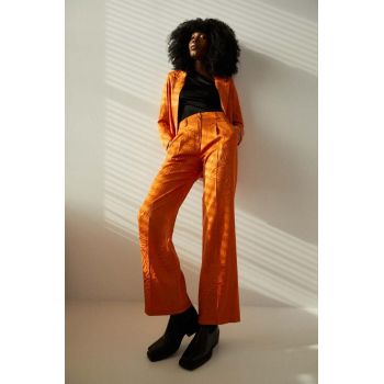 Answear Lab pantaloni femei, culoarea portocaliu, drept, high waist