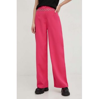 Answear Lab pantaloni femei, culoarea roz, lat, high waist