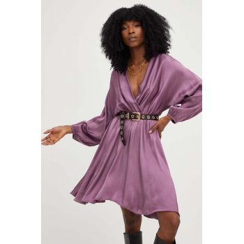 Answear Lab rochie din matase culoarea roz, mini, evazati