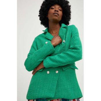 Answear Lab sacou din lana culoarea verde, cu doua randuri de nasturi, neted