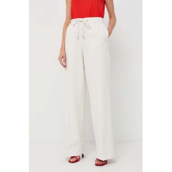 BOSS pantaloni femei, culoarea bej, lat, high waist
