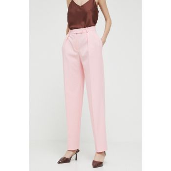 HUGO pantaloni femei, culoarea roz, lat, high waist