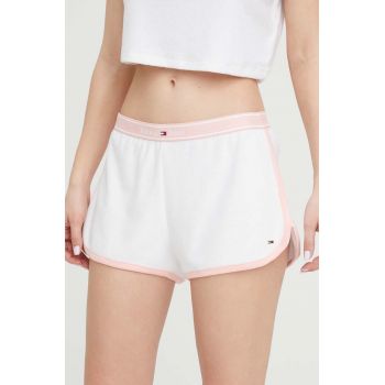 Tommy Jeans pantaloni scurti femei, culoarea alb, neted, high waist