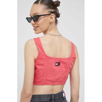 Tommy Jeans top din denim culoarea roz