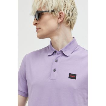 HUGO tricou polo barbati, culoarea violet, neted