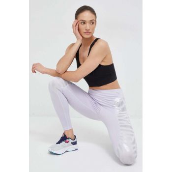 Puma leggins de antrenament Nova Shine culoarea violet, cu imprimeu