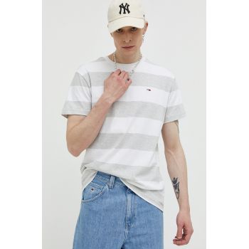 Tommy Jeans tricou din bumbac culoarea gri, modelator