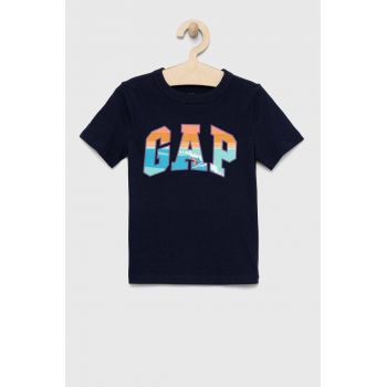 GAP tricou de bumbac pentru copii culoarea albastru marin, cu imprimeu