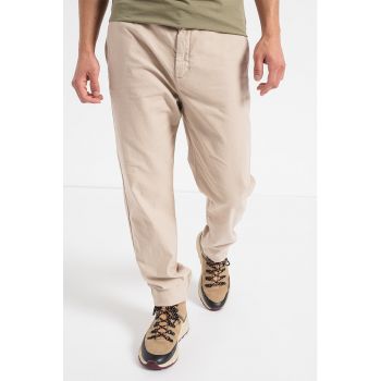 Pantaloni din amestec de in cu talie elastica de firma originala
