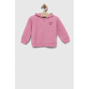 United Colors of Benetton bluza copii culoarea roz, cu glugă, cu imprimeu