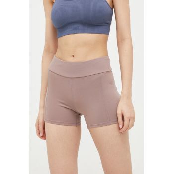 4F pantaloni scurți de yoga culoarea violet, neted, high waist