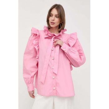 Custommade camasa din bumbac femei, culoarea roz, cu guler clasic, relaxed de firma originala