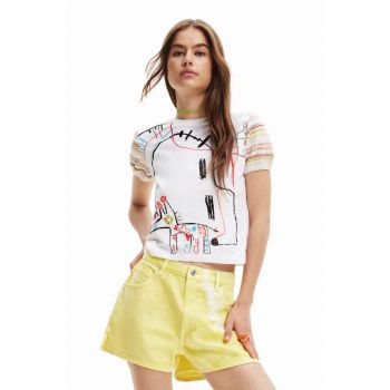 Desigual tricou din bumbac culoarea bej