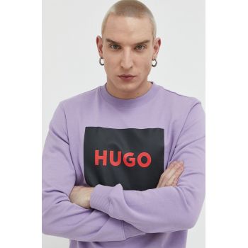 HUGO hanorac de bumbac barbati, culoarea violet, cu imprimeu