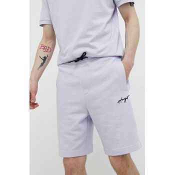 HUGO pantaloni scurti din bumbac culoarea violet ieftini