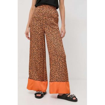 Karl Lagerfeld pantaloni femei, culoarea portocaliu, lat, high waist