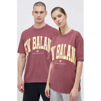 New Balance tricou din bumbac culoarea roz, cu imprimeu ieftin