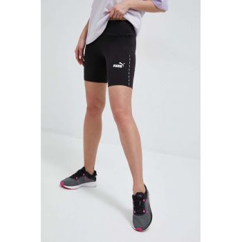 Puma pantaloni scurti femei, culoarea negru, cu imprimeu, high waist ieftini