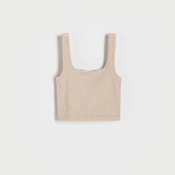 Reserved - Top scurt din tricot striat - Bej