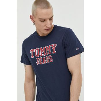 Tommy Jeans tricou din bumbac culoarea albastru marin, cu imprimeu