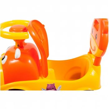 Ride-On copii fara pedale MalPlay Hipcio Walker Orange cu spatar inalt, compartiment de depozitare pozitionat sub scaun, claxon, recomandata copiilor de la 2 ani