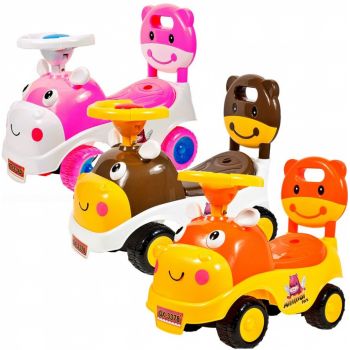 Ride-On copii fara pedale MalPlay Hipcio Walker Pink cu spatar inalt, compartiment de depozitare pozitionat sub scaun, claxon, recomandata copiilor de la 2 ani