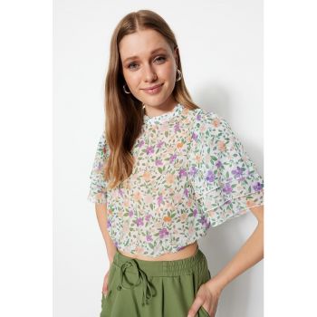 Bluza crop vaporoasa cu model floral
