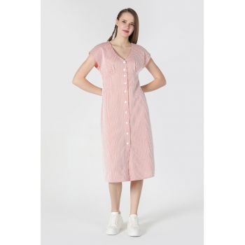 Rochie midi cu model in dungi si decolteu in V de firma originala