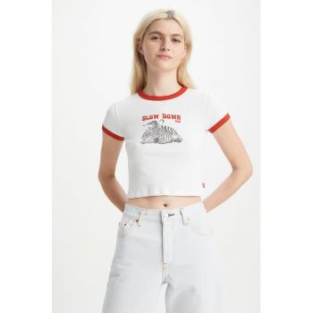 Tricou crop slim fit cu logo