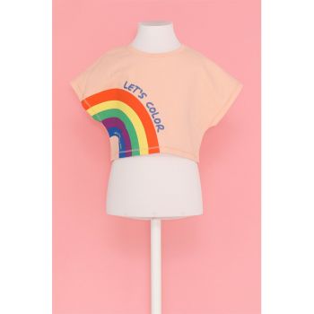 Tricou cu imprimeu si maneci tip aripioara