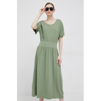 Deha rochie din bumbac culoarea verde, maxi, evazati