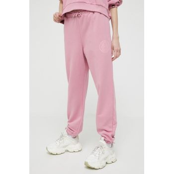 Ellesse pantaloni de trening culoarea roz, cu imprimeu