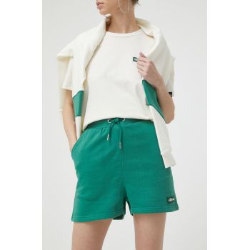 Ellesse pantaloni scurti femei, culoarea verde, cu imprimeu, high waist ieftini